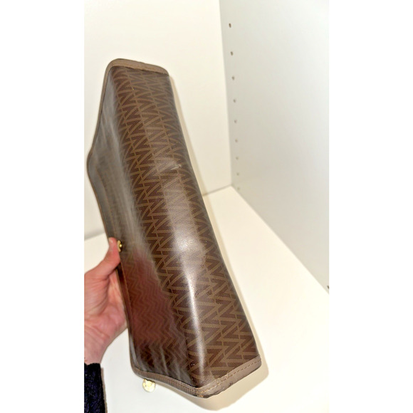 Mario Valentino classic Brown Leather Monogram Clutch Bag Purses EUC Authentic - Picture 8 of 8